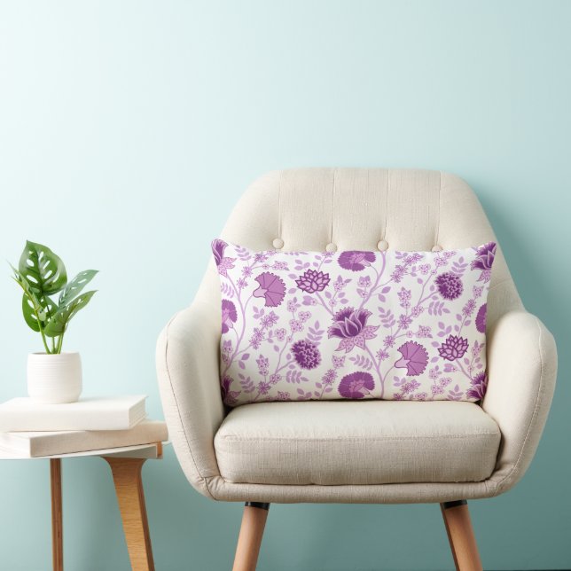 Coussin Rectangle Motif floral jacobéen rose sur blanc (Chaise)