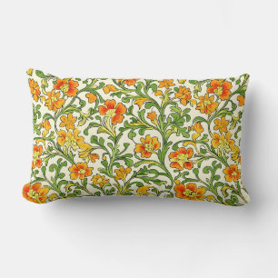 Coussin Rectangle Motif floral orange et jaune Art Nouveau