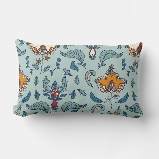 Coussin Rectangle Motif floral orné sur fond bleu pâle (Recto)