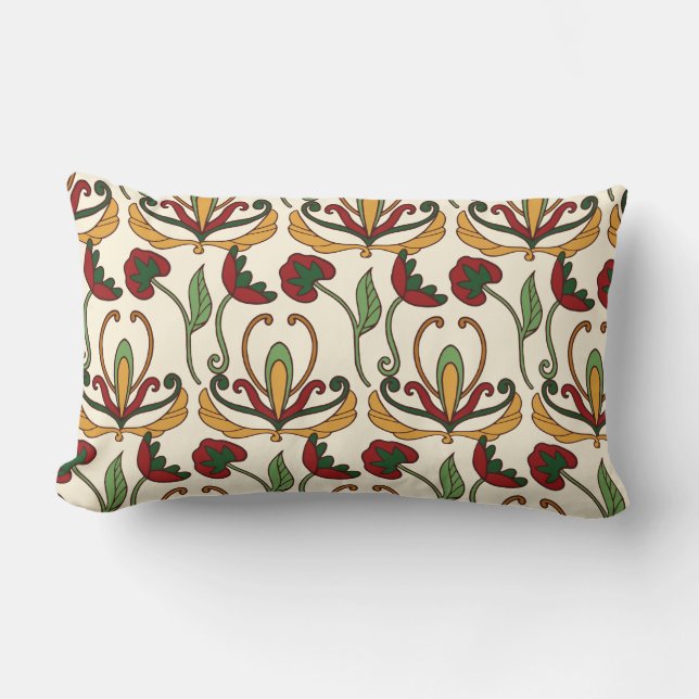 Coussin Rectangle Motif floral sans couture avec des fleurs rouges e (Recto)