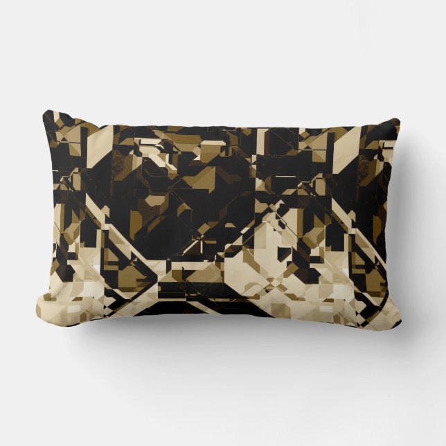 Coussin Rectangle Motif géométrique abstrait noir et beige (Recto)