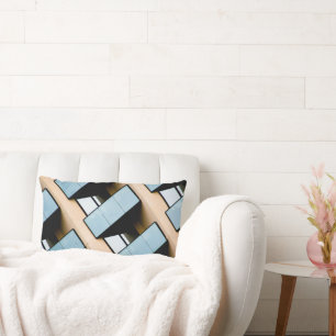 Coussin Rectangle Motif géométrique beige et bleu