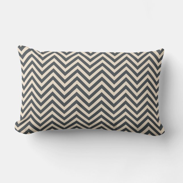 Coussin Rectangle Motif géométrique Chevron gris foncé blanc cassé (Recto)