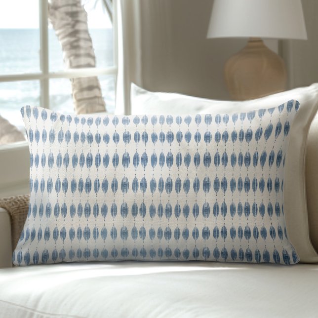 Coussin Rectangle Motif géométrique côtier bleu et blanc (Créateur téléchargé)