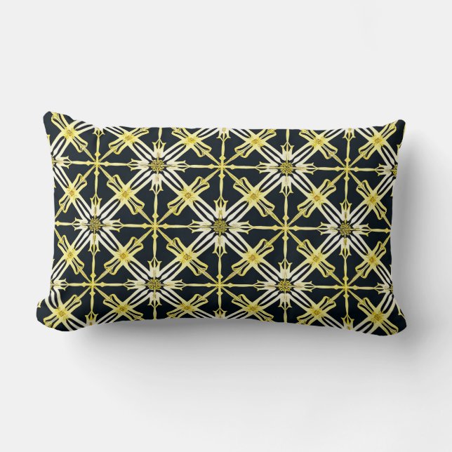 Coussin Rectangle Motif géométrique doré et blanc (Recto)