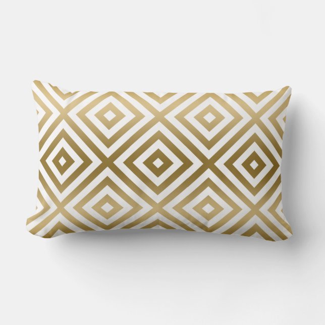 Coussin Rectangle Motif géométrique moderne or et blanc (Recto)