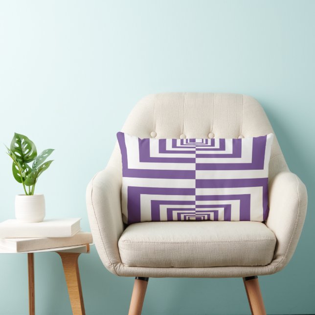 Coussin Rectangle Motif géométrique moderne violet foncé et blanc (Chaise)