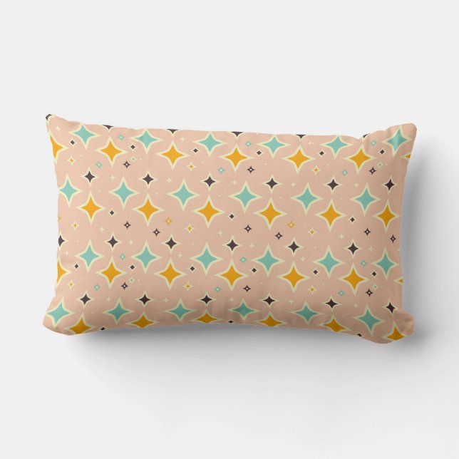 Coussin Rectangle Motif géométrique rétro avec sarcelle, orange, noi (Verso)