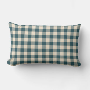 Coussin Rectangle Motif Gingham Vert Émeraude et Blanc Cassé
