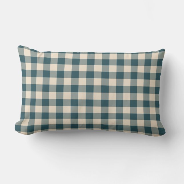 Coussin Rectangle Motif Gingham Vert Émeraude et Blanc Cassé (Recto)