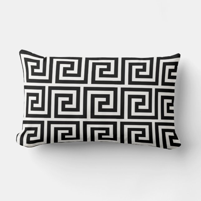 Coussin Rectangle Motif Grec Élégant Noir et Blanc (Recto)