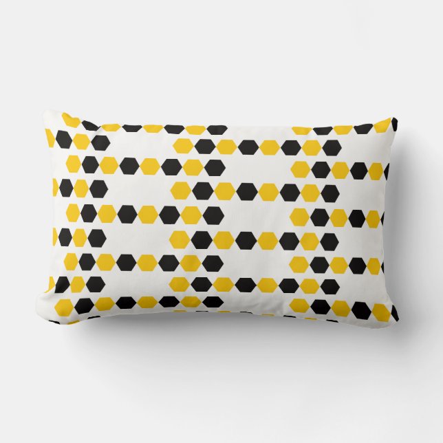 Coussin Rectangle Motif hexagramme Hex Noir Noir Jaune (Recto)