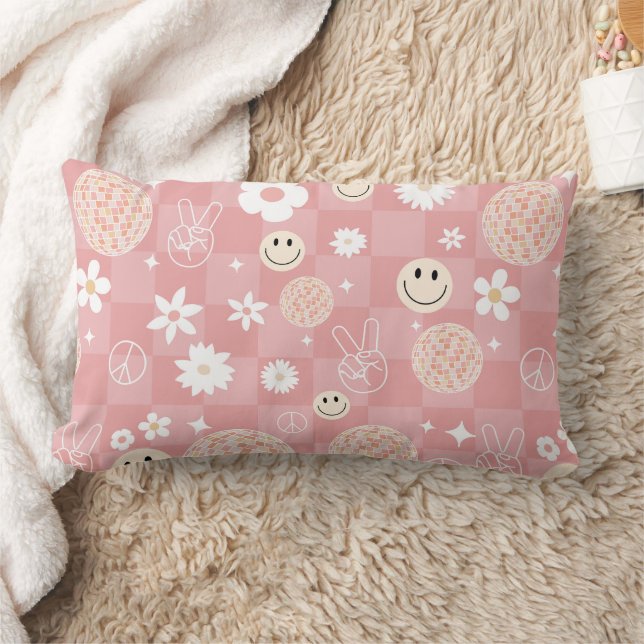 Coussin Rectangle Motif hippie Super rose rétro À damiers (Couverture)