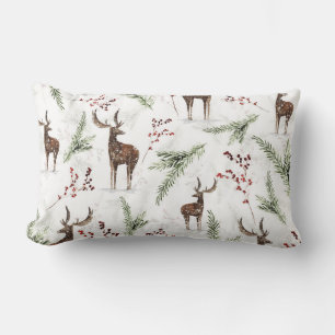 Coussin Rectangle Motif Hivernal Cerf Et Aiguilles De Sapin