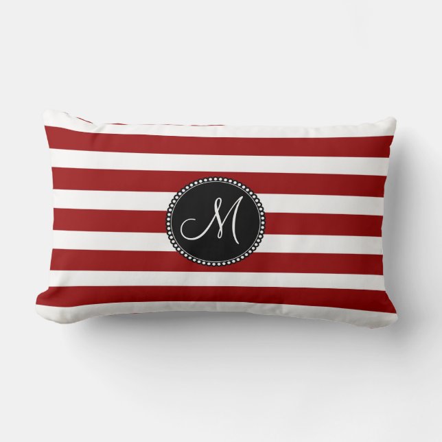 Coussin Rectangle Motif horizontal rouge et blanc de rayures (Recto)