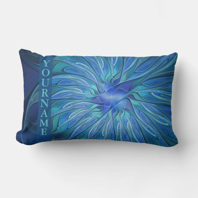 Coussin Rectangle Motif Imaginaire Fleur Bleue, Nom de l'art Abstrai (Recto)