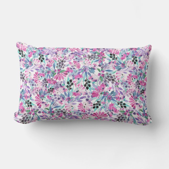 Coussin Rectangle Motif incomparable de fleurs et de baies violettes (Recto)