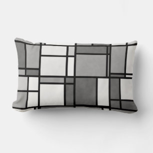 Coussin Rectangle Motif inspiré de Mondrian avec plusieurs gris et b