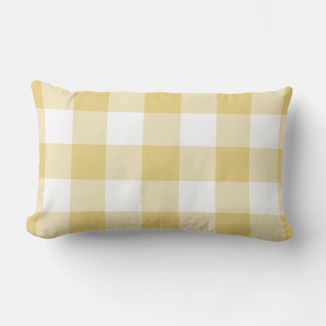 Coussin Rectangle Motif jaune ocre et blanc En vichy (Recto)