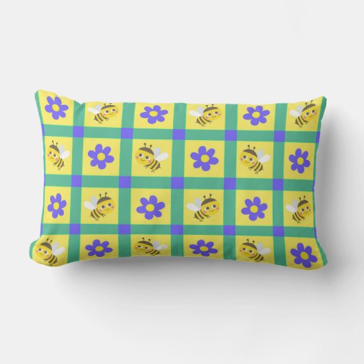 Coussin Rectangle Motif joli de abeille et fleur de dessin animé (Recto)