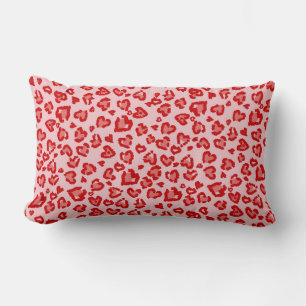 Coussin Rectangle Motif Léopard à Cœur en Rouge sur Fardé
