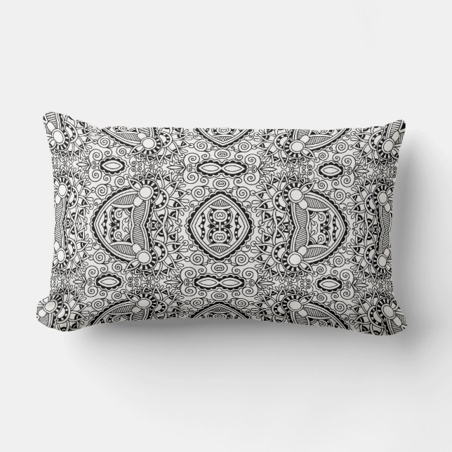 Coussin Rectangle Motif mandala noir blanc (Recto)
