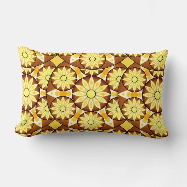 Coussin Rectangle Motif Mandala, tons marron et or (Recto)