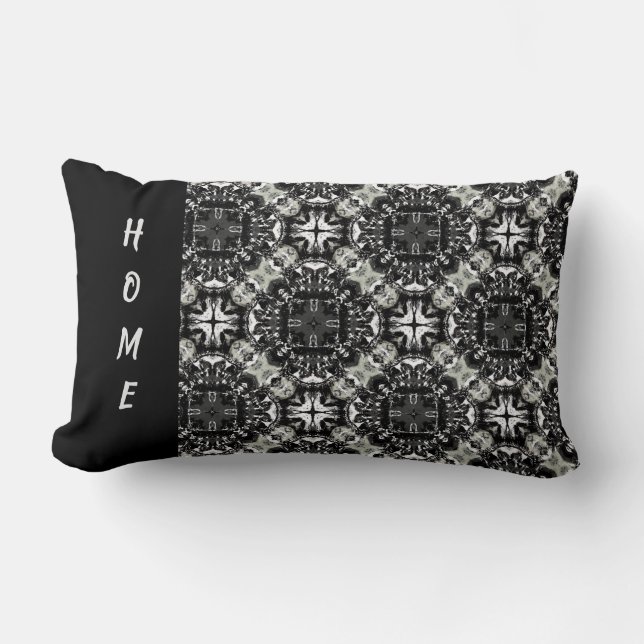 Coussin Rectangle Motif Mandalas noir, blanc et gris (Recto)