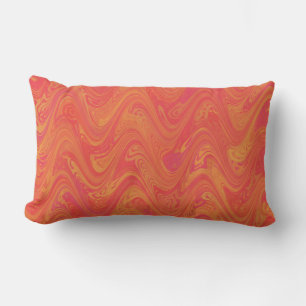 Coussin Rectangle Motif Marbré Orange Rose Rouge