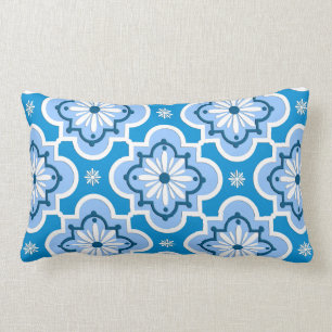 Coussin Rectangle Motif marocain de tuile - bleu et blanc