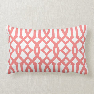 Coussin Rectangle Motif moderne blanc et corail rouge Trellis
