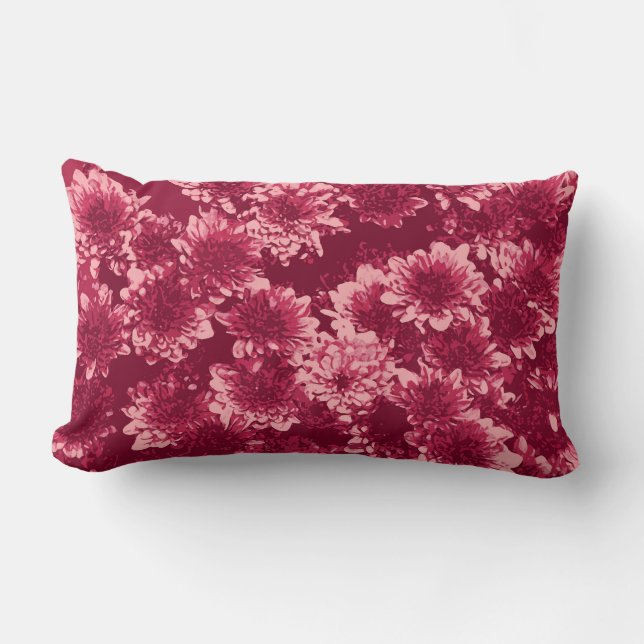 Coussin Rectangle Motif moderne de dahlia graphique, bordeaux et ros (Recto)