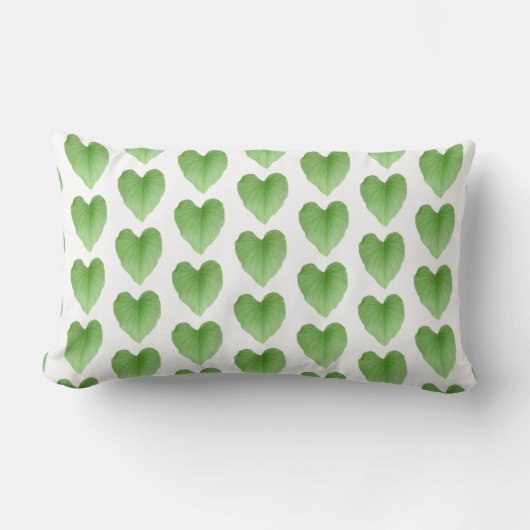 Coussin Rectangle Motif moderne de feuille de coeur vert sur blanc (Recto)