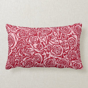 Coussin Rectangle Motif moderne de rose de résumé, rose rouge et