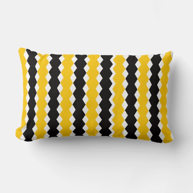 Coussin Rectangle Motif moderne funky géométrique noir et jaune (Recto)