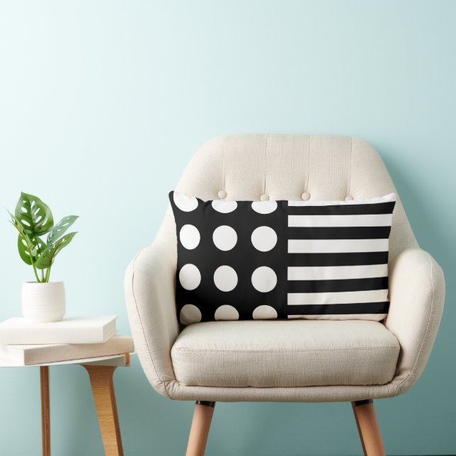 Coussin Rectangle Motif moderne noir blanc pois & rayures (Chaise)