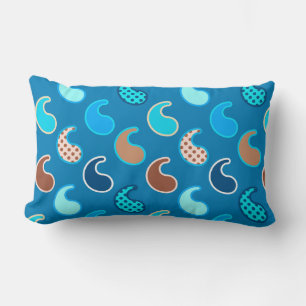 Coussin Rectangle Motif moderne Paisley, Bleu Cerulean, Tan & Aqua