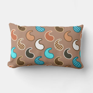 Coussin Rectangle Motif moderne Paisley, Taupe, Turquoise et rouille