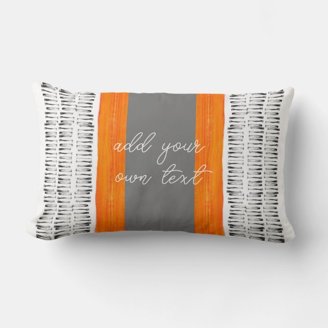 Coussin Rectangle motif noir blanc et orange boho ajouter du texte (Recto)