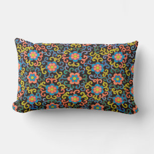 Coussin Rectangle Motif noir chic avec fleurs colorées