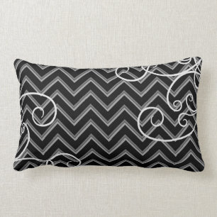 Coussin Rectangle Motif noir et gris élégant de chevron avec des