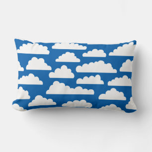 Coussin Rectangle Motif Nuages Moutonneux - Blanc sur Bleu 005cad