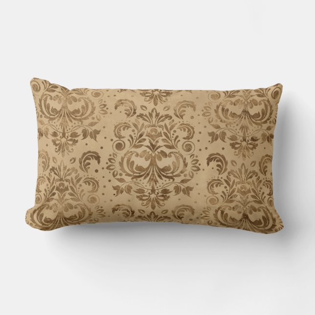 Coussin Rectangle Motif oriental Damas Pastel or (Recto)
