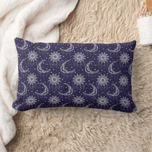 Coussin Rectangle Motif ornemental de lune vintage bleu