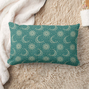 Coussin Rectangle Motif ornemental de lune vintage turquoise