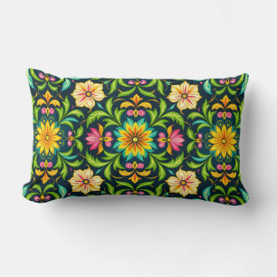 Coussin Rectangle Motif ornemental floral aux couleurs vives