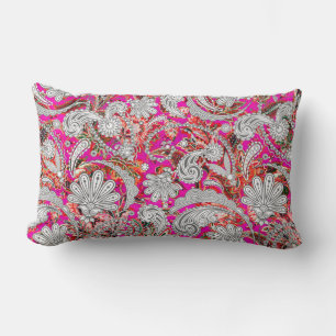 Coussin Rectangle Motif paisley blanc rose