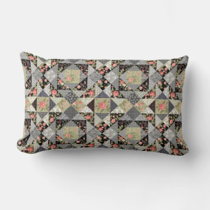 Coussin Rectangle Motif Patchwork Papillons Fleurs Rose de feuillage