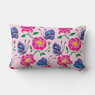 Coussin Rectangle Motif Pivoines et Papillons