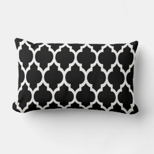 Coussin Rectangle Motif Quatrefoil Marocain Noir Blanc #4